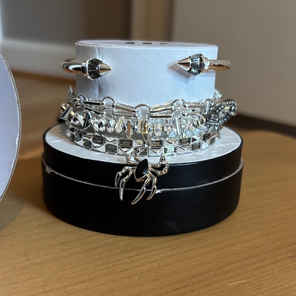 Hematite Charm Bracelet Stack! Bomb Party (4 bracelets) - Removable Spider Charm